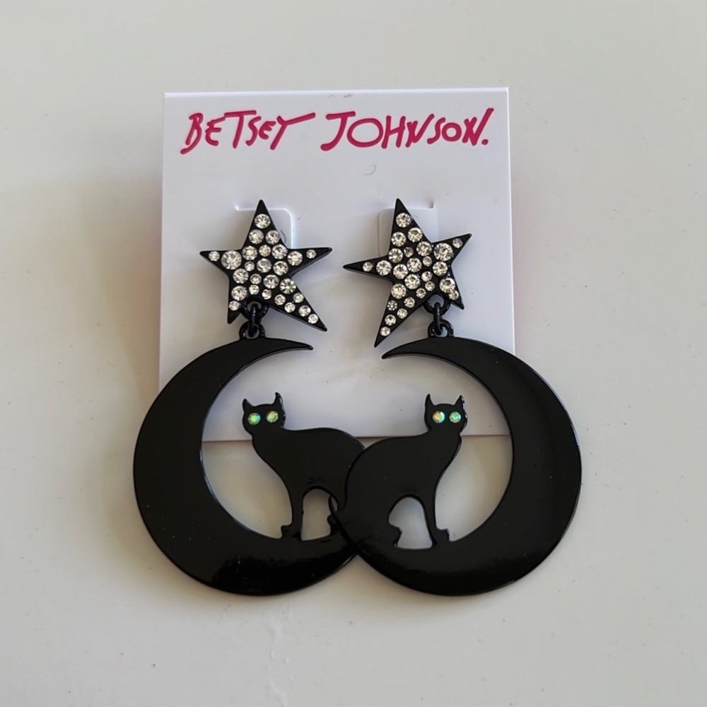 Betsey Johnson Cat & Moon Earrings